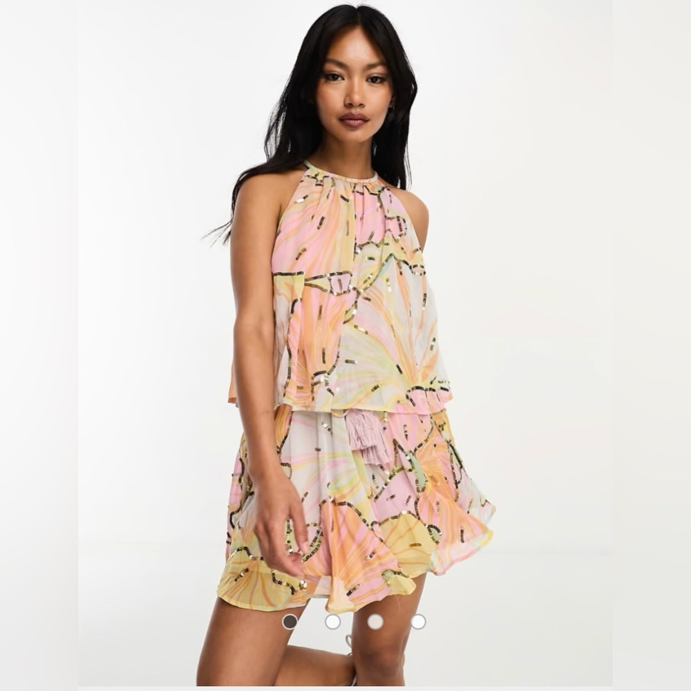 River Island Multicolor Sequin Romper with Tassel Tie Waist